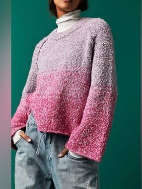 Free People Cocoon Dip Dye Sweater Pink Ombre Sz Medium